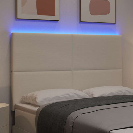 LED sengegavl med LED-lysstrimler Creme 144 cm Velourstof