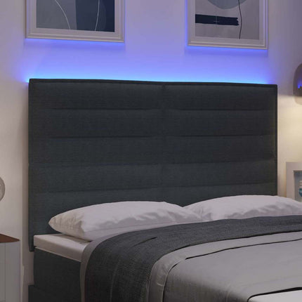 LED sengegavl med LED-lysstrimler Mørkegrå 160 cm Velourstof
