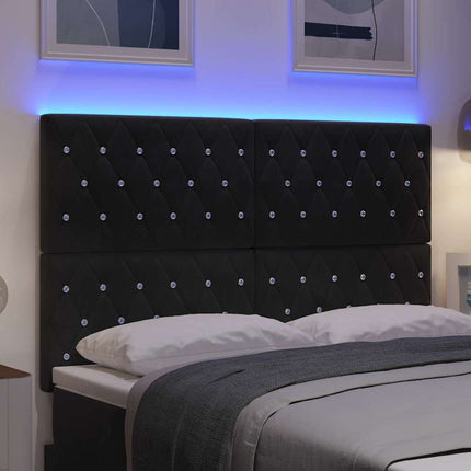 LED sengegavl med LED-lysstrimler Sort 144 cm Fløjl