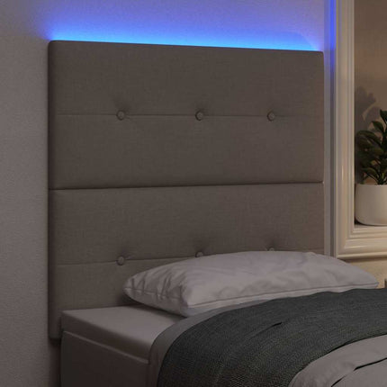 LED sengegavl med LED-lysstrimler Gråbrun 80 cm Stof