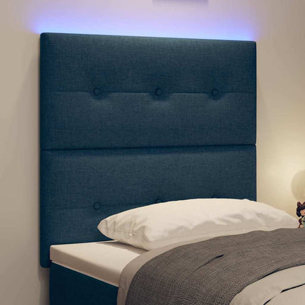 LED sengegavl med LED-lysstrimler med hovedgærde Blå 90 cm Stof