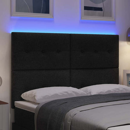 LED sengegavl med LED-lysstrimler Sort 144 cm Stof