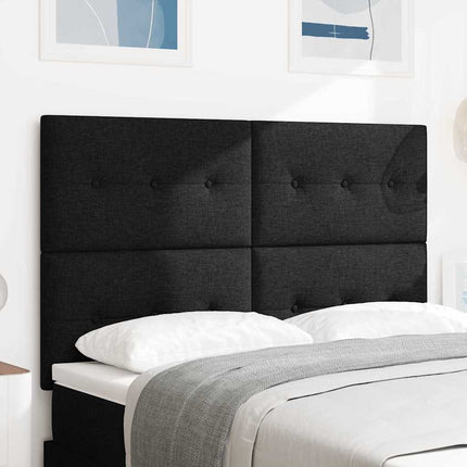 LED sengegavl med LED-lysstrimler Sort 144 cm Stof