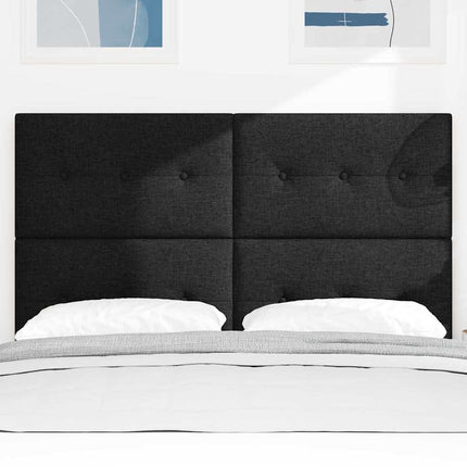 LED sengegavl med LED-lysstrimler Sort 144 cm Stof