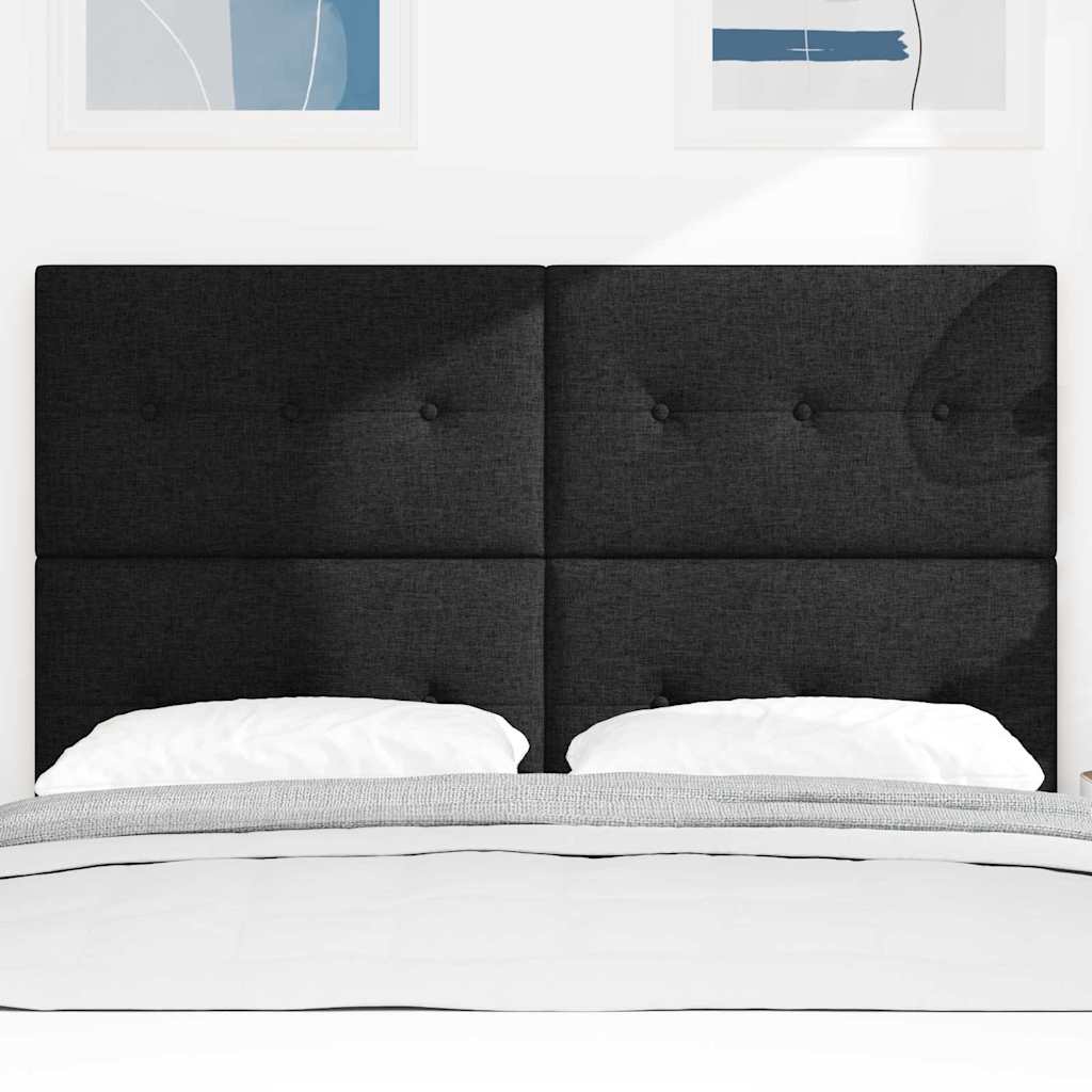 LED sengegavl med LED-lysstrimler Sort 144 cm Stof