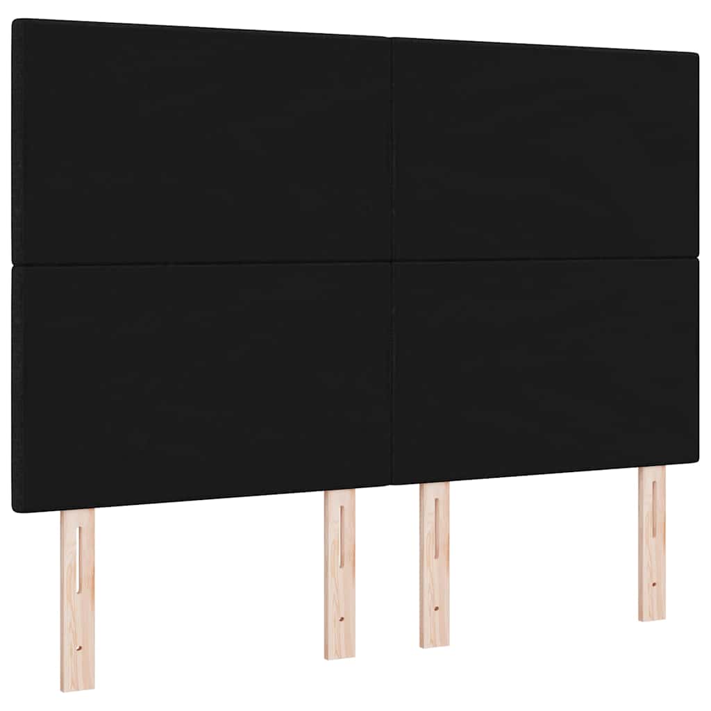 LED sengegavl med LED-lysstrimler Sort 144 cm Stof