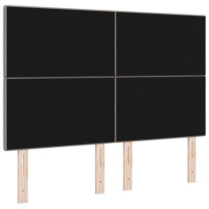 LED sengegavl med LED-lysstrimler Gråbrun 144 cm Stof