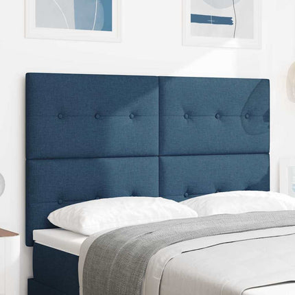 LED sengegavl med LED-lysstrimler Blå 144 cm Stof