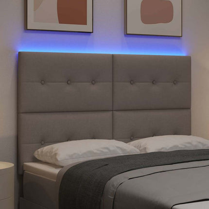 LED sengegavl med LED-lysstrimler Gråbrun 160 cm Stof