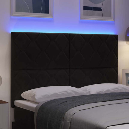 LED sengegavl Sort 144 cm Fløjl