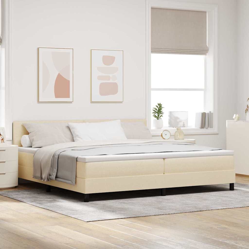 Box spring seng med hovedgrde Creme 200 x 200 cm Stof