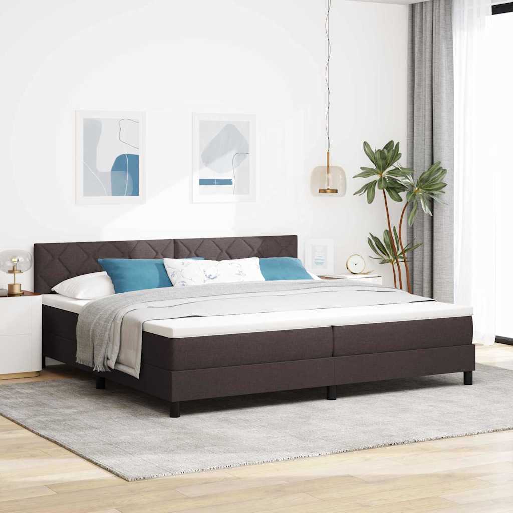 Box spring seng med hovedgrde Mrk Brun 200 x 200 cm Stof