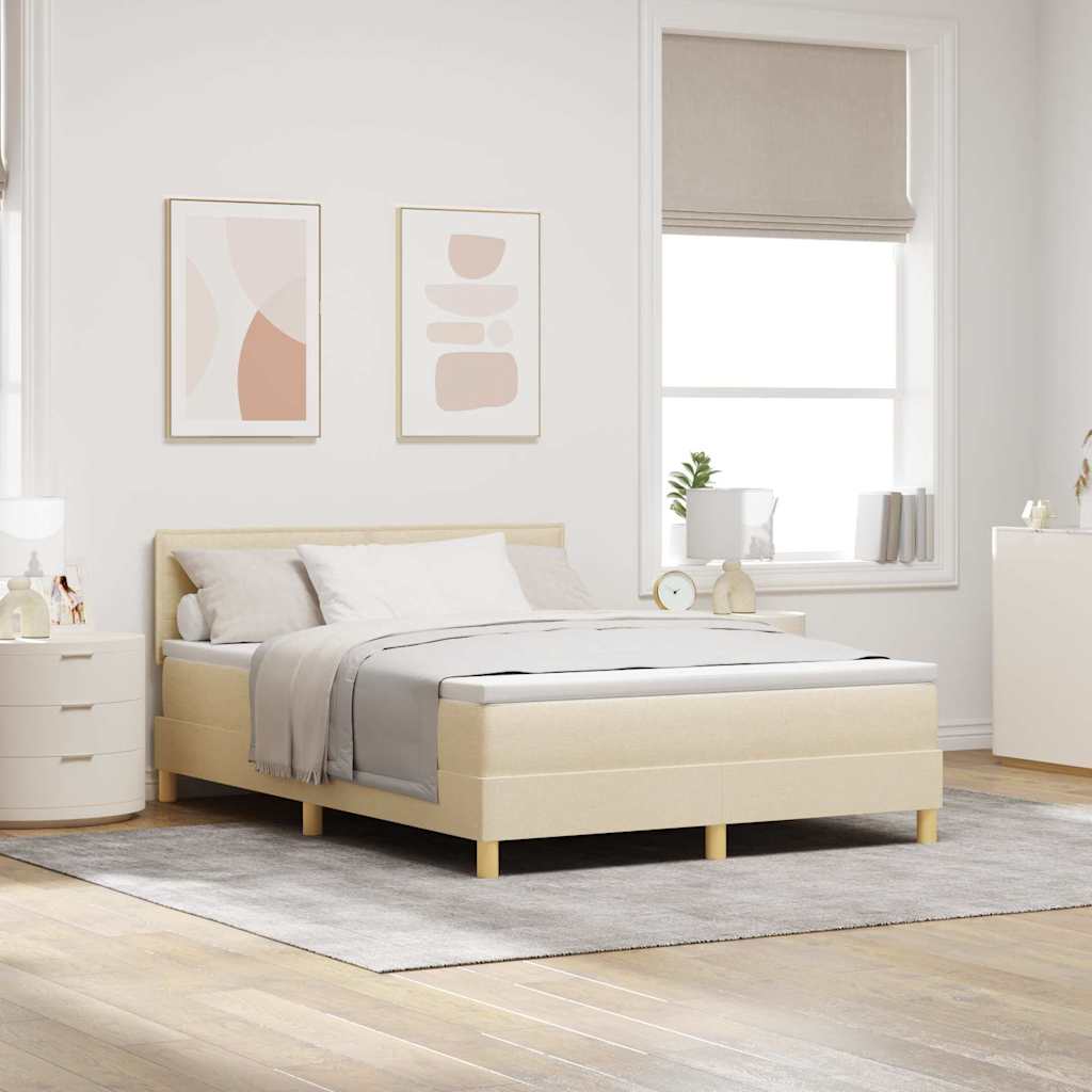 Kontinentalseng med hovedgærde - creme stof 140 × 190 cm, medium fasthed