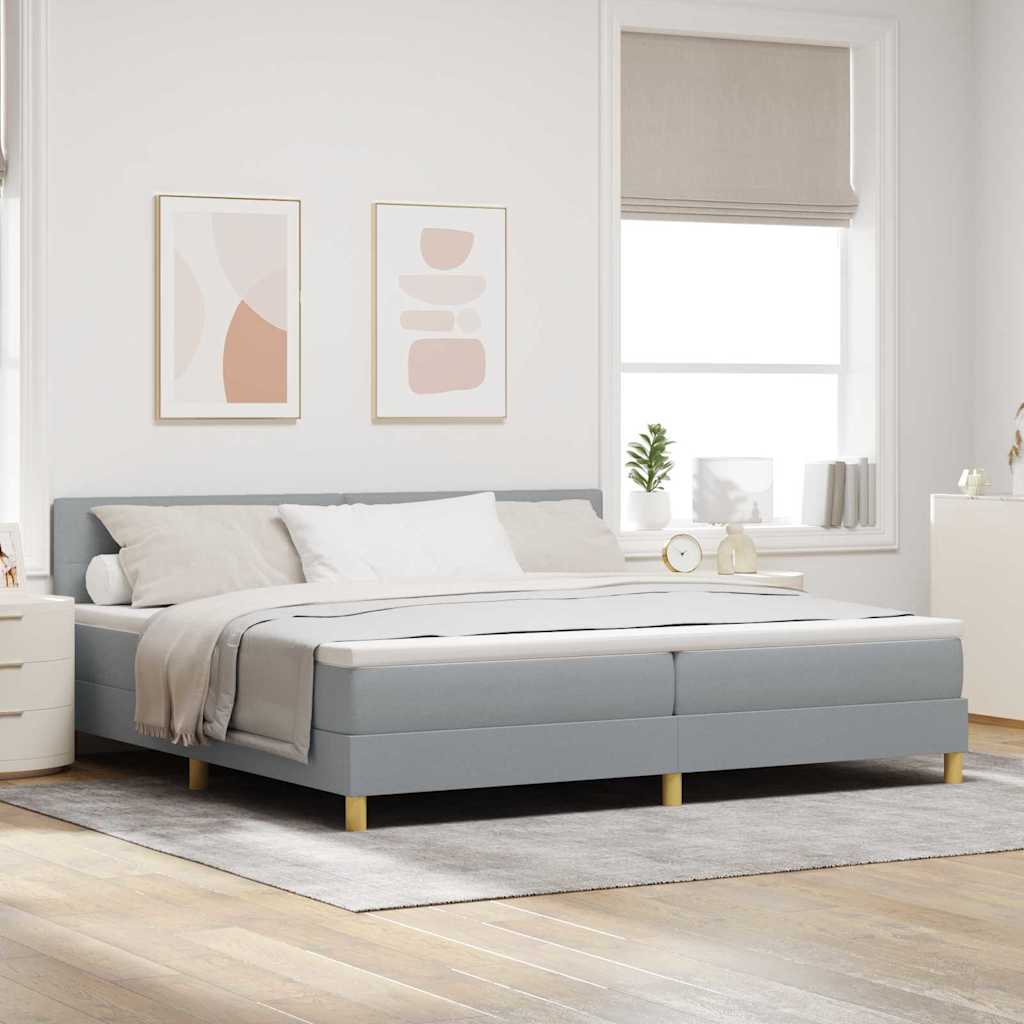 Box spring seng med pude Lysegr 200 x 200 cm Stof