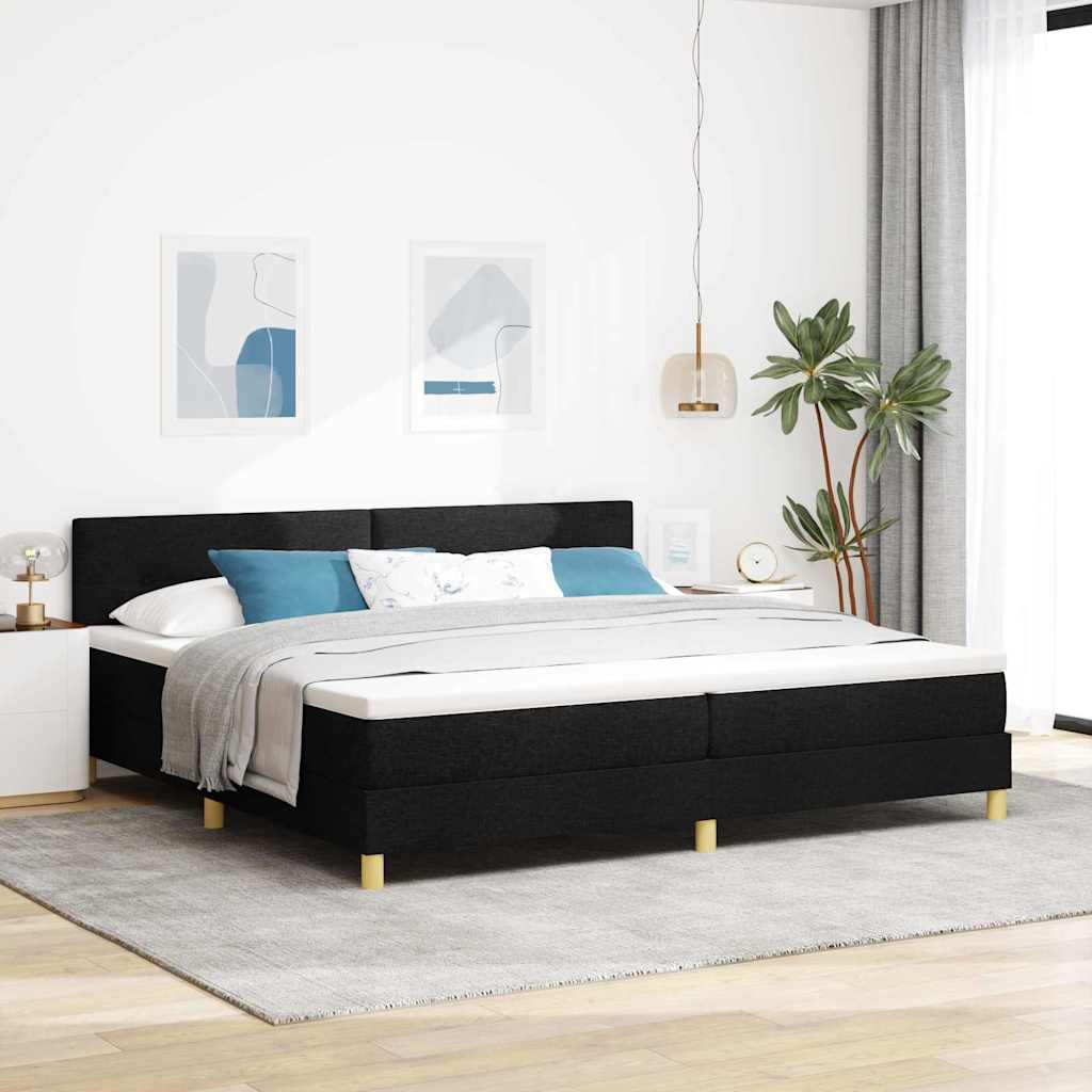 Box spring seng med pude med hovedgrde Sort 200 x 200 cm Stof