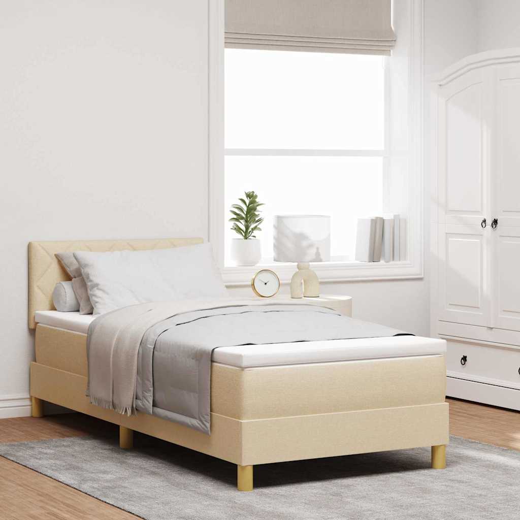 Box Spring Seng Med Pude Med Hovedgærde Creme 90 X 200 Cm Stof - Vidaxl