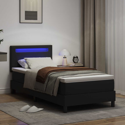 Box spring seng med LED-lysstrimler Sort 90 x 190 cm Kunstlæder