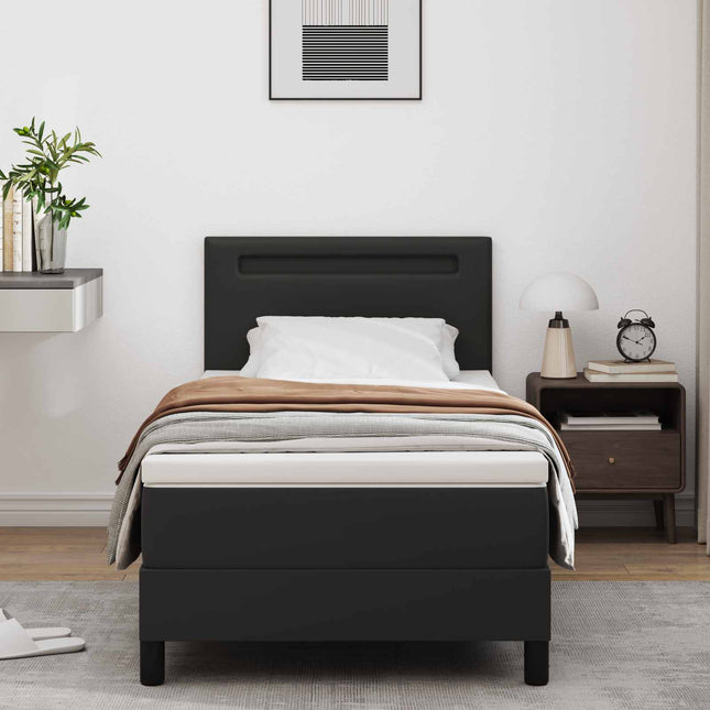 Box spring seng med LED-lysstrimler Sort 90 x 190 cm Kunstlæder