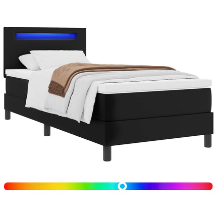 Box spring seng med LED-lysstrimler Sort 90 x 190 cm Kunstlæder