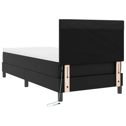 Box spring seng med LED-lysstrimler Sort 90 x 190 cm Kunstlæder