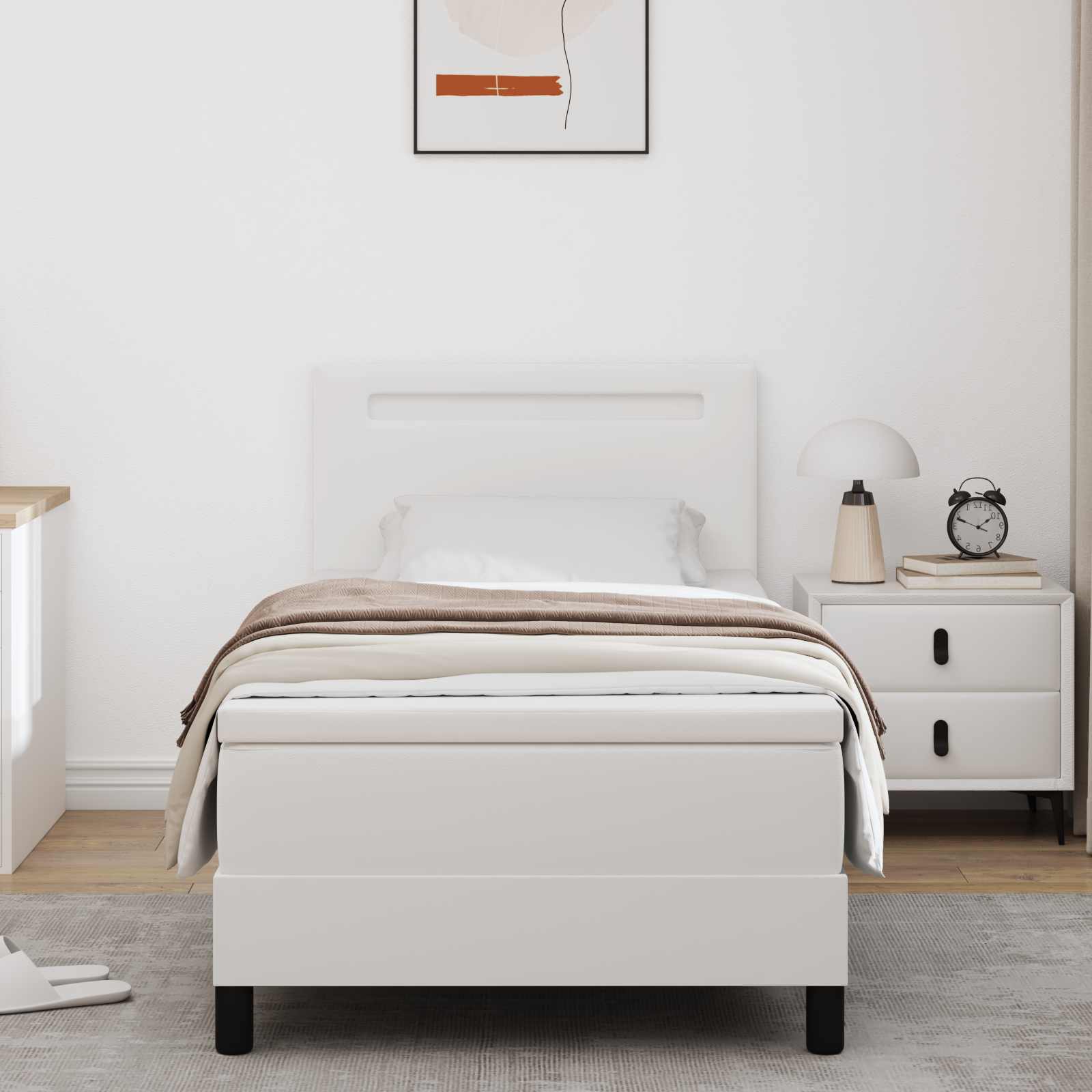 vidaXL Box spring seng med hovedgærde Hvid 100 x 200 cm Kunstlæder
