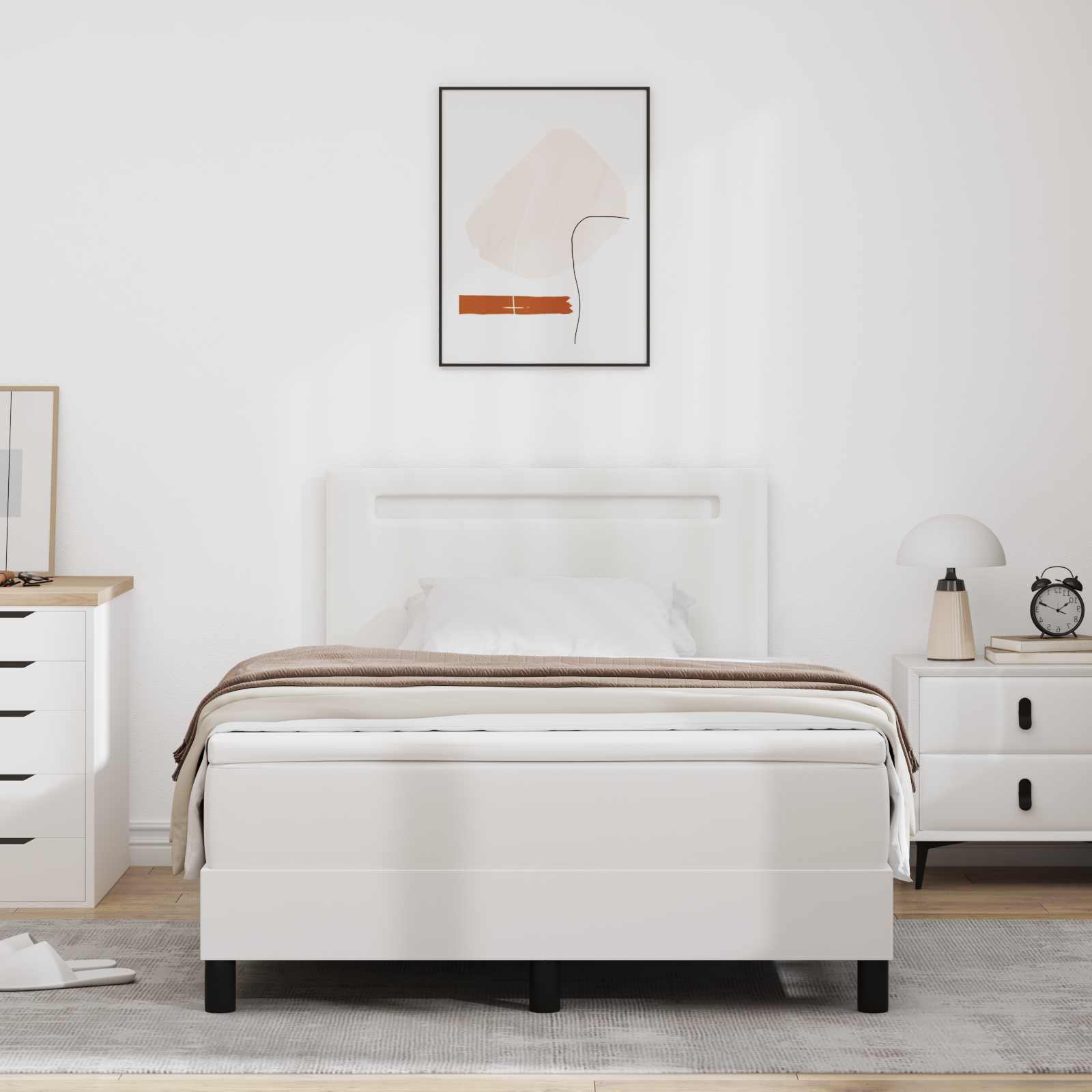 Box spring seng med hovedgrde Hvid 120 x 190 cm Kunstlder