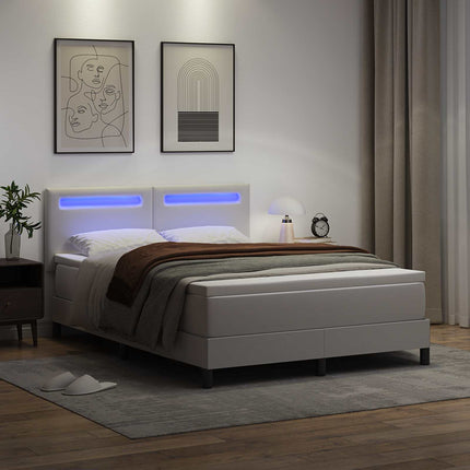 Box spring seng med madras Hvid 140 x 200 cm Kunstlæder