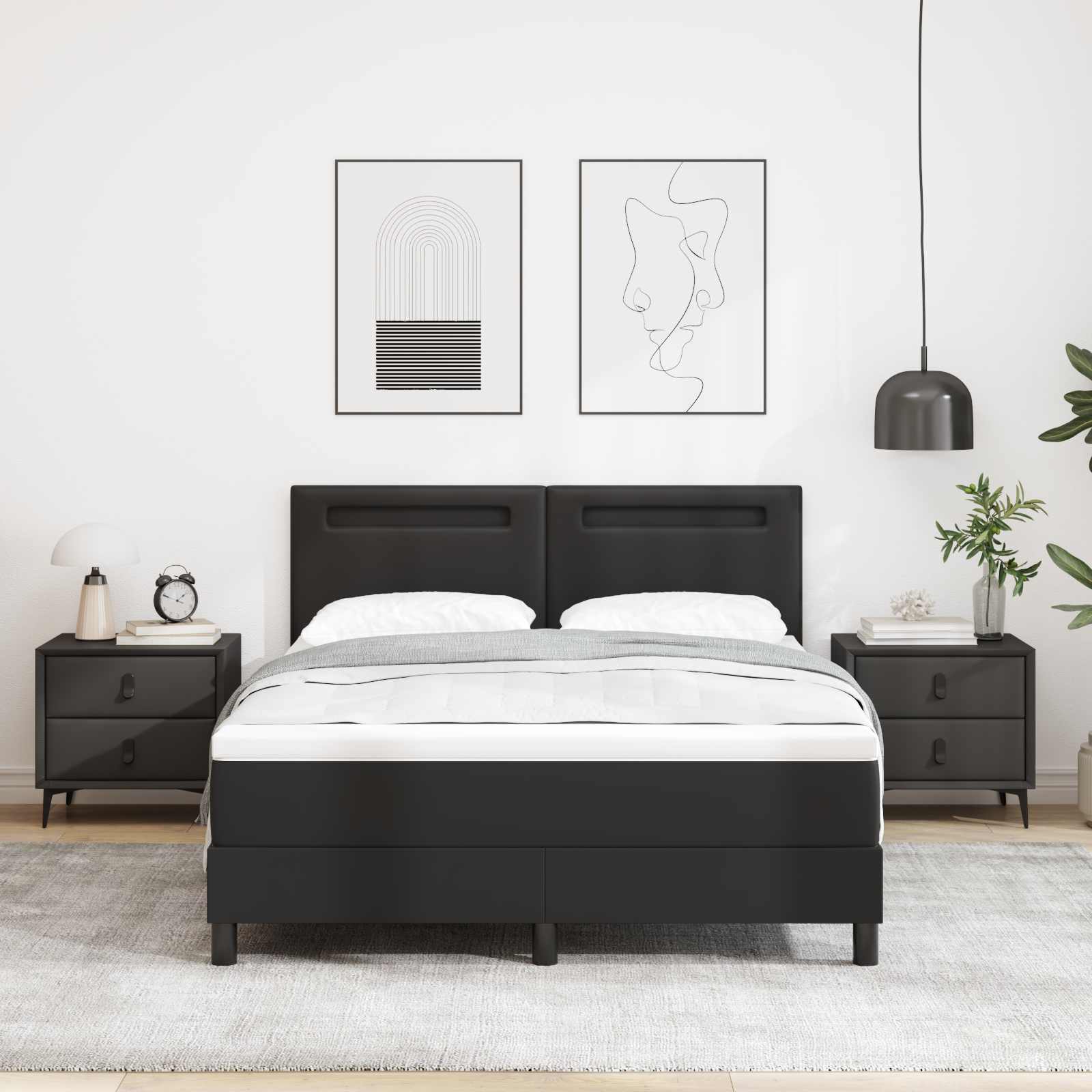 Box spring seng med madras Sort 160 x 200 cm Kunstlder