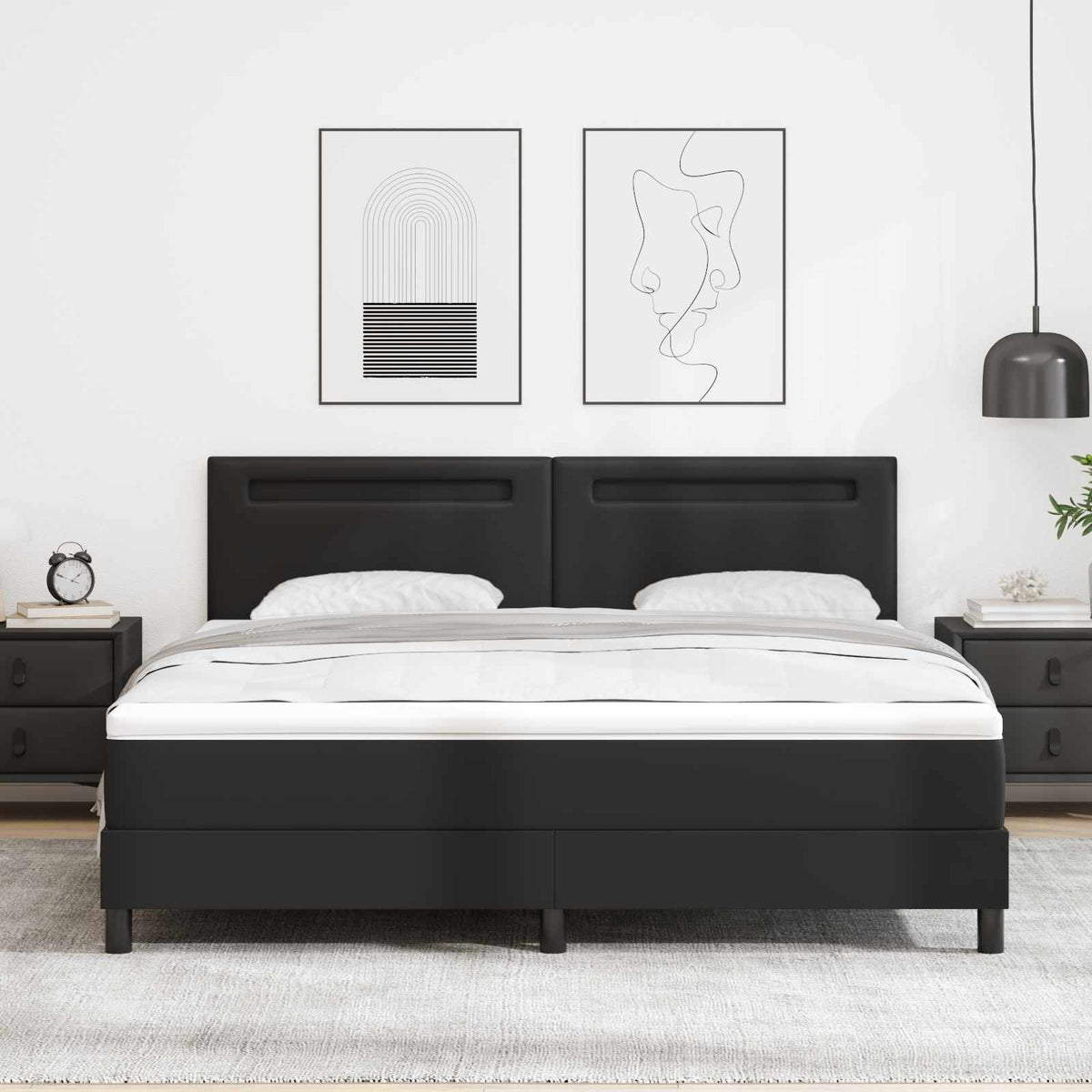 Box spring seng med hovedgrde Sort 180 x 200 cm Kunstlder