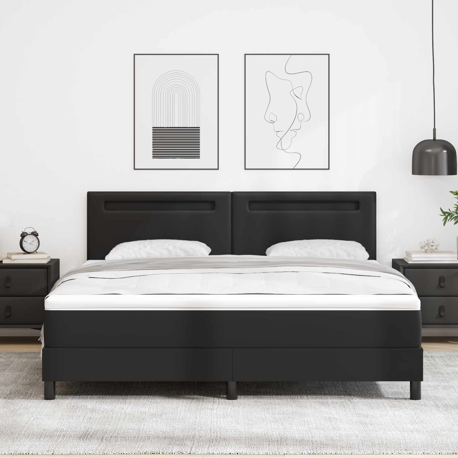 Box spring seng med hovedgrde Sort 180 x 200 cm Kunstlder