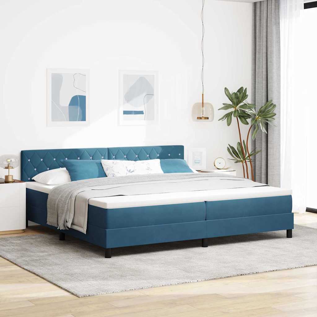 Box spring seng med madras Mrk bl 200 x 200 cm Fljl