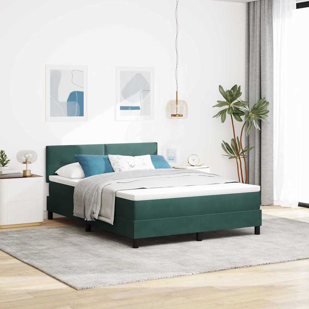 Box Spring Seng Med Hovedgærde Fløjl - Mørkegrøn / 160 X 200 cm / Knap-tuftet