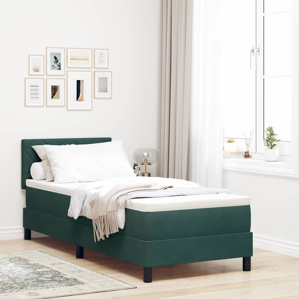 Box Spring Seng Med Hovedgærde Fløjl - Mørkegrøn / 80 X 200 cm / Design med diamantblokke