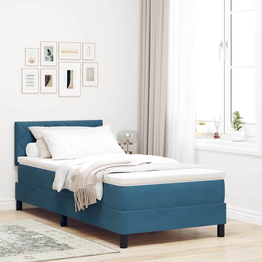 Box spring seng med hovedgrde Mrk bl 100 x 200 cm Fljl
