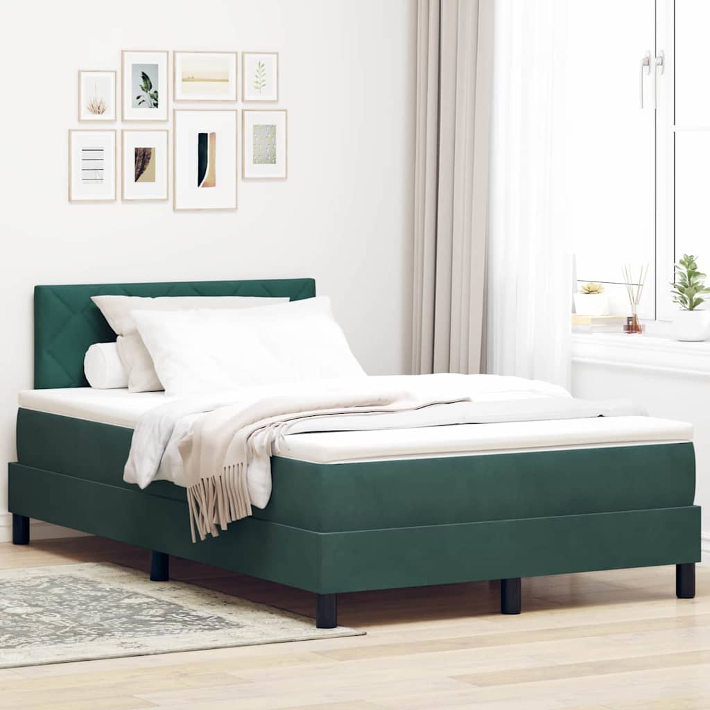Box Spring Seng Med Madras Mørkegrøn 120 X 200 Cm Fløjl - Vidaxl