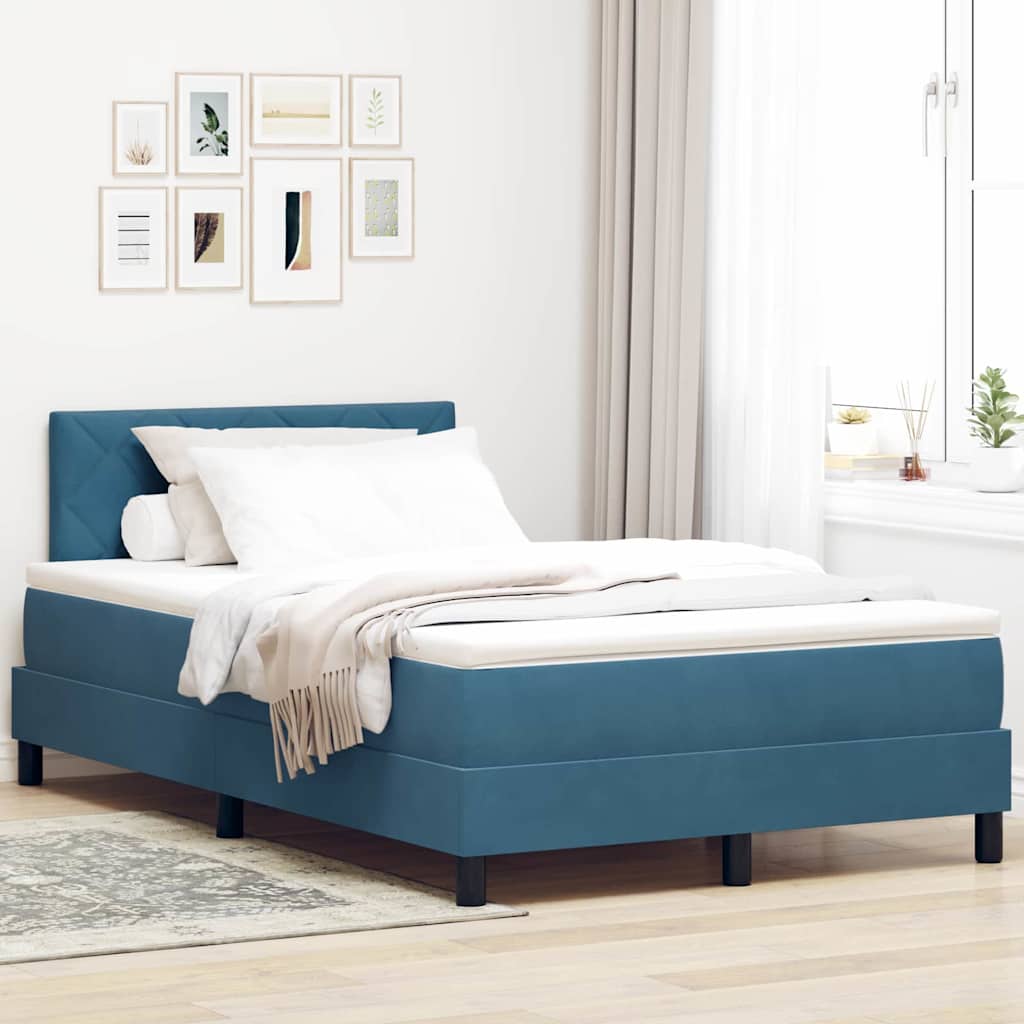 vidaXL Box spring seng med hovedgærde Mørk blå 120 x 200 cm Fløjl