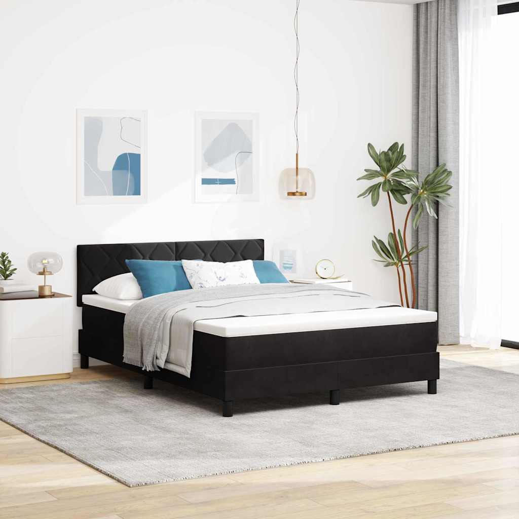 Kontinentalseng med hovedgærde 160 x 200 cm i sort fløjl