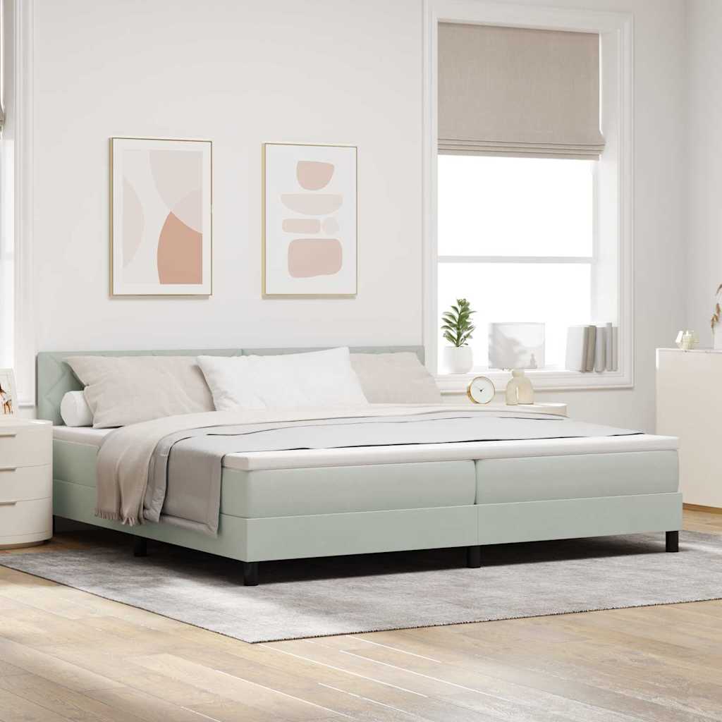 Box spring seng med hovedgrde Lysegr 200 x 200 cm Fljl