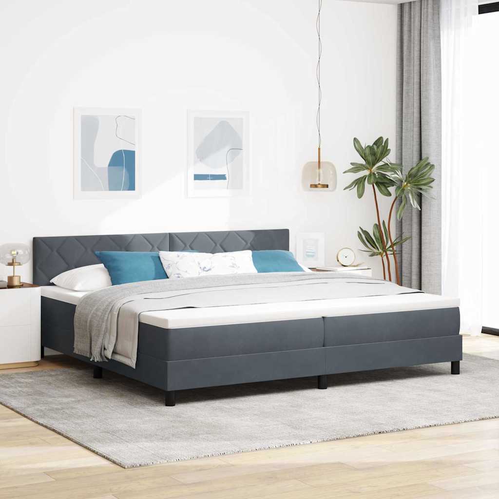 Box spring seng med hovedgrde Mrkegr 200 x 200 cm Fljl