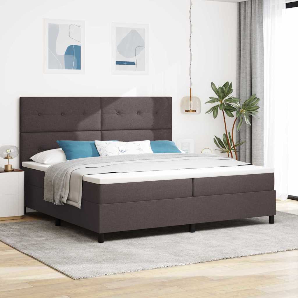 Box spring seng med hovedgrde Mrk Brun 200 x 200 cm Stof