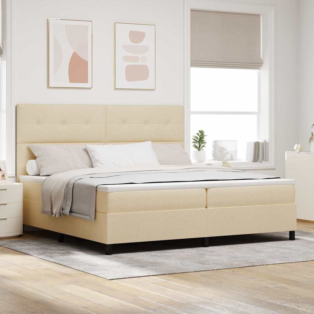 Box spring seng med hovedgrde Creme 200 x 200 cm Stof