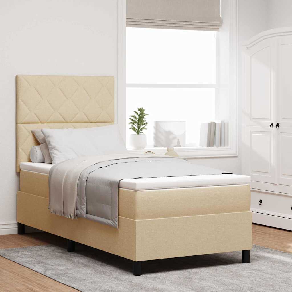 Box spring seng med hovedgrde Creme 90 x 190 cm Stof