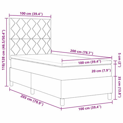 Box spring seng med hovedgærde Mørkegrå 100 x 200 cm Stof