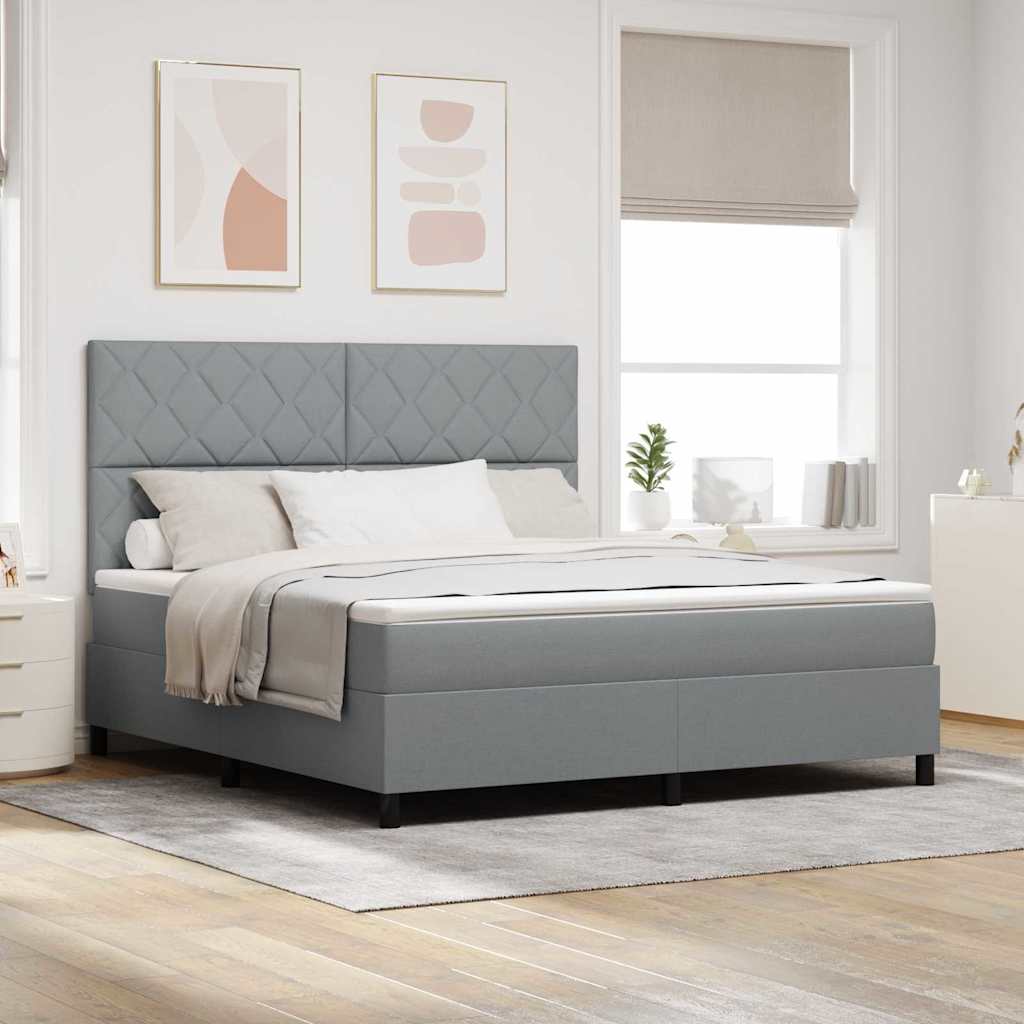 Box spring seng med hovedgrde Lysegr 180 x 200 cm Stof