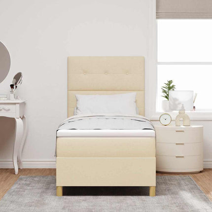 Box spring seng med hovedgærde Creme 90 x 200 cm Stof