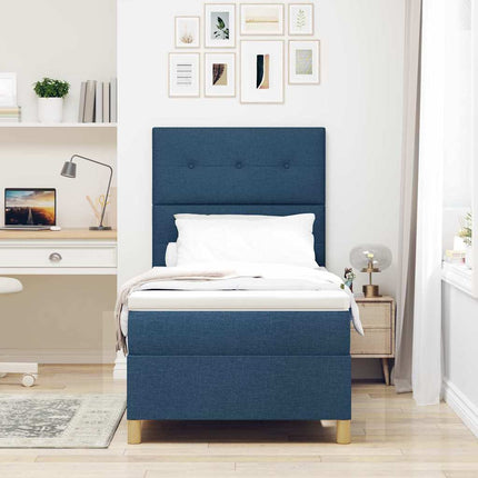 Box spring seng med hovedgærde Blå 90 x 200 cm Stof