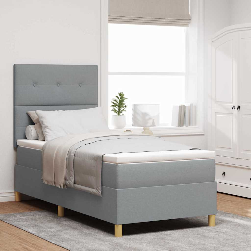 Box spring seng med hovedgrde Lysegr 100 x 200 cm Stof