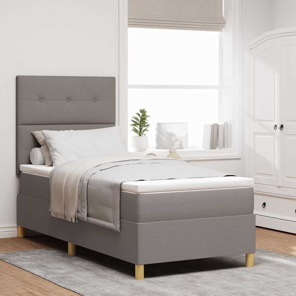 Box Spring Seng Med Hovedgærde Stof - Gråbrun / 100 X 200 cm / Knap-tuftet