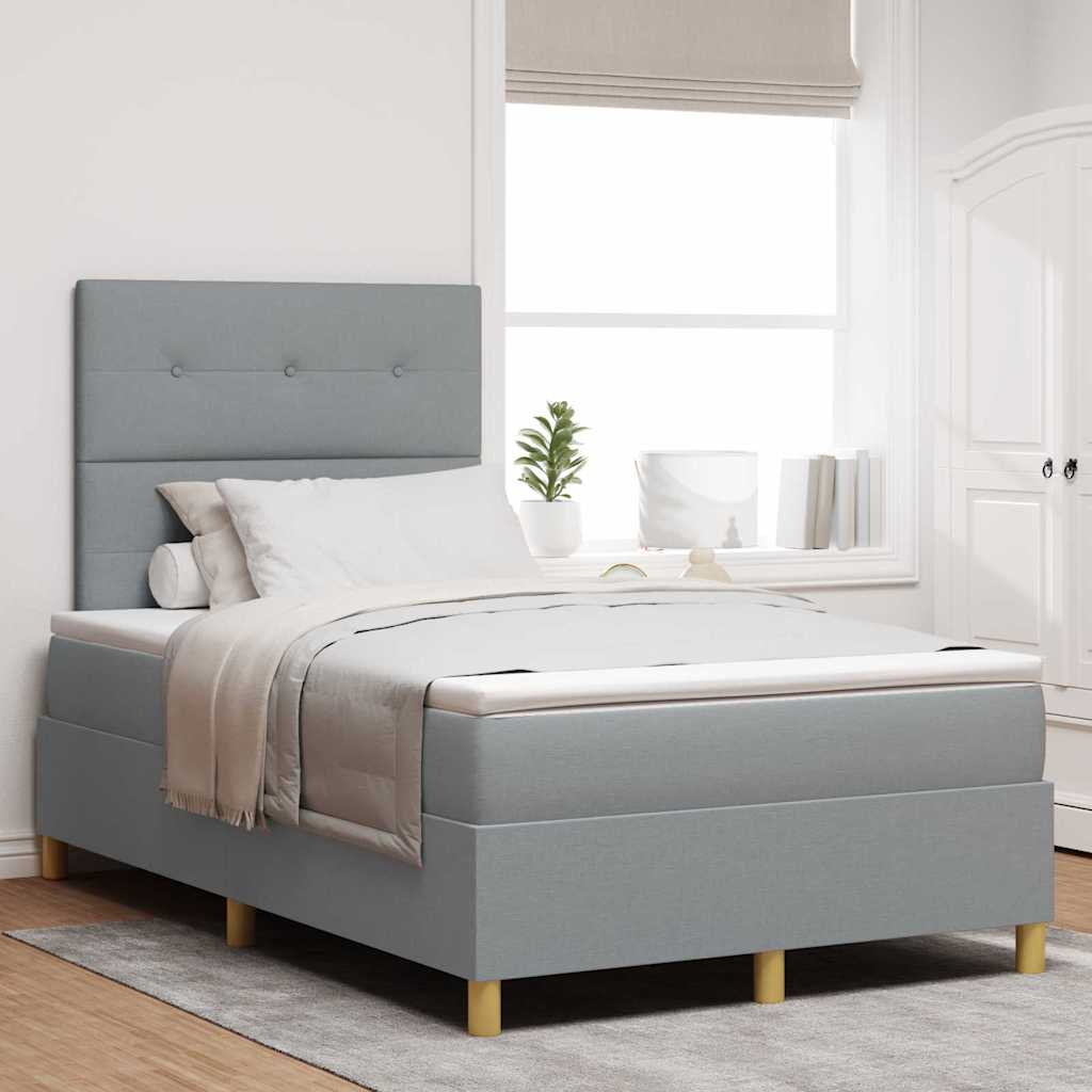 Box spring seng med hovedgrde Lysegr 120 x 190 cm Stof