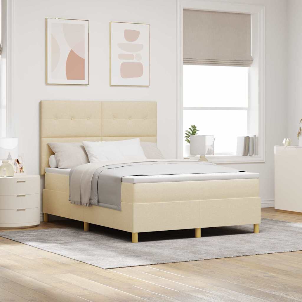 Box spring seng med hovedgrde Creme 140 x 190 cm Stof